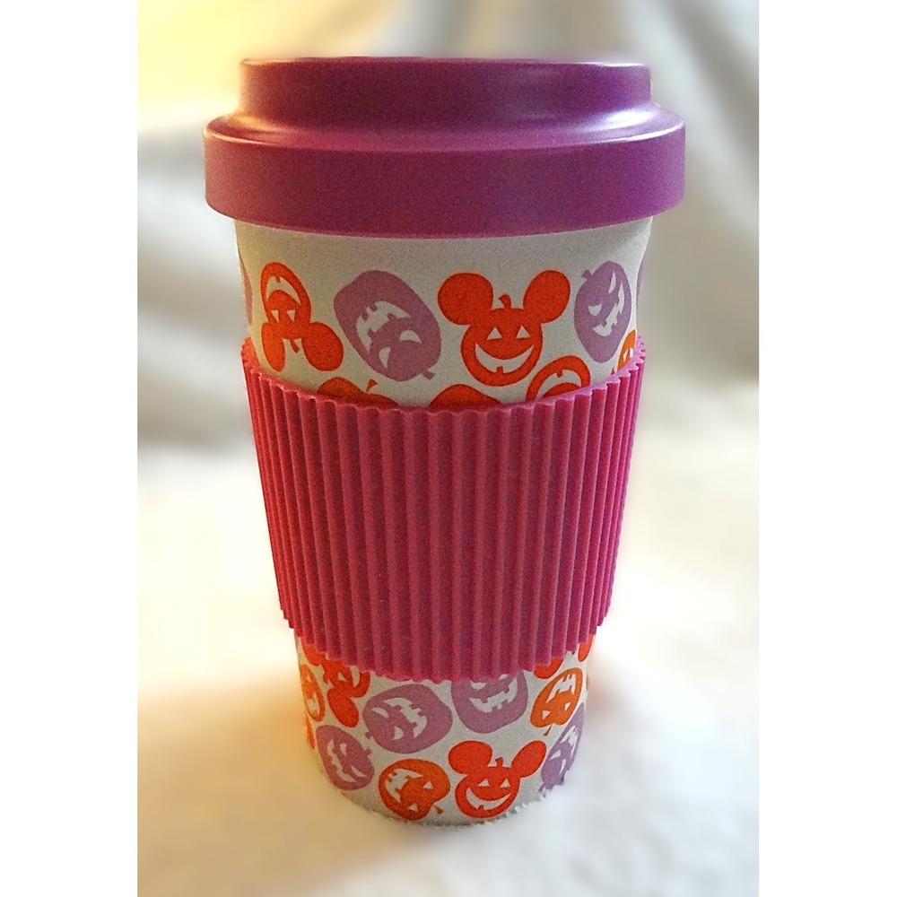 Disney Halloween Travel Mug Reusable Coffee Cup Mickey Pumpkin Theme Bamboo